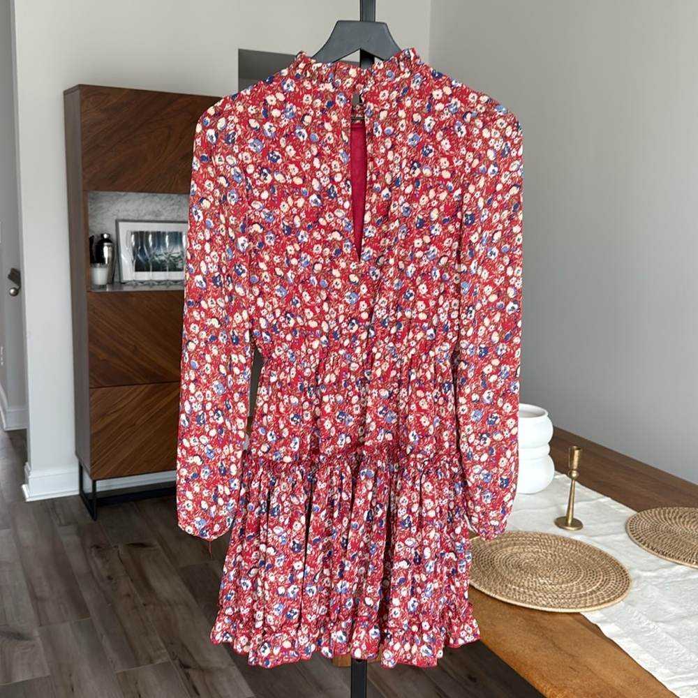 FSL Apparel Floral Print Ruffled Mock Neck Dress With Elastic Waist Band - Picture 4 of 4